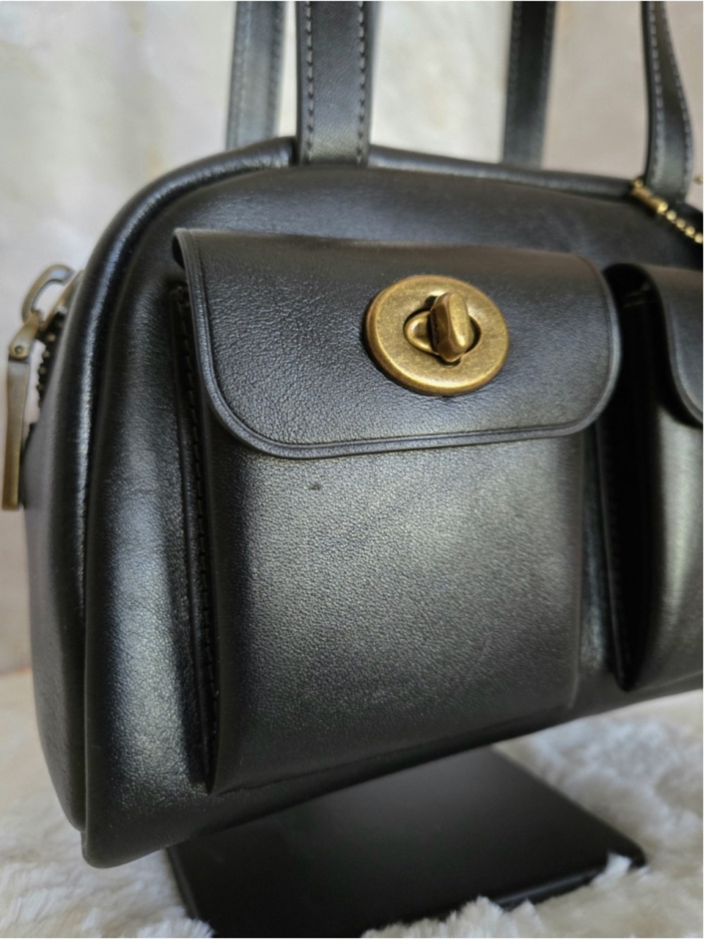 NWOT Coach Originals Black Twin Turnlock Bag 20 Small Leather Satchel - Picture 3 of 14